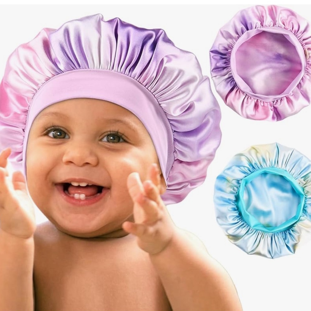 NEW! Satin Bonnets Two Double Layer Sleeping Caps Wide Band Pink Purple 2T-5T